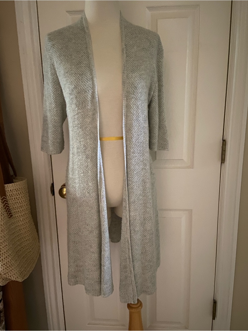 Eileen Fisher Small S Light Heather Gray Open-Front Long Knit Cardigan Sweater